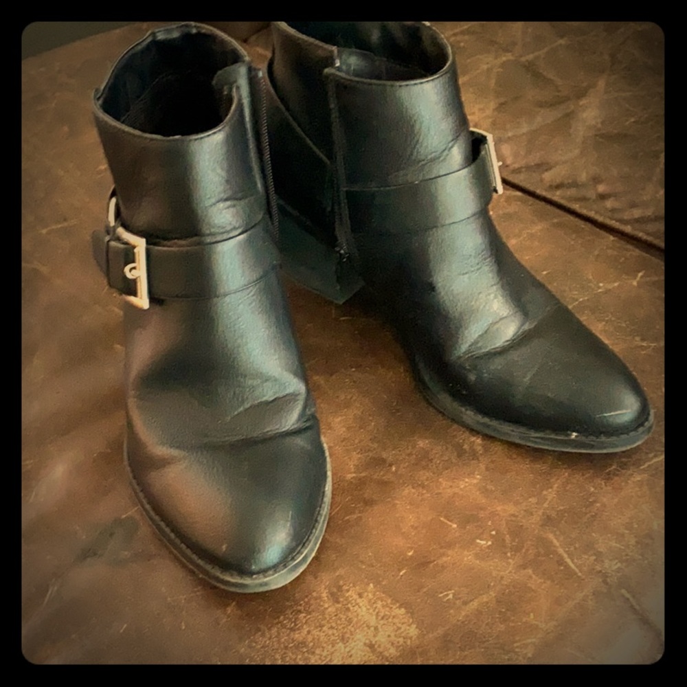 Black leather booties